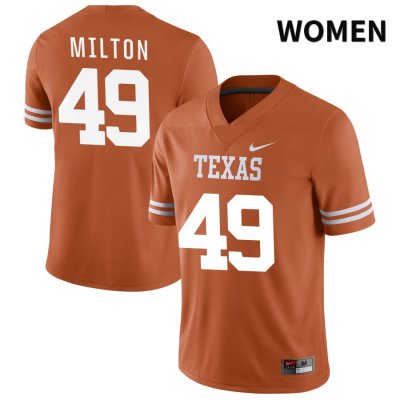 Texas Longhorns Women's #49 Thatcher Milton Authentic Orange NIL 2022 College Football Jersey BBO28P8A